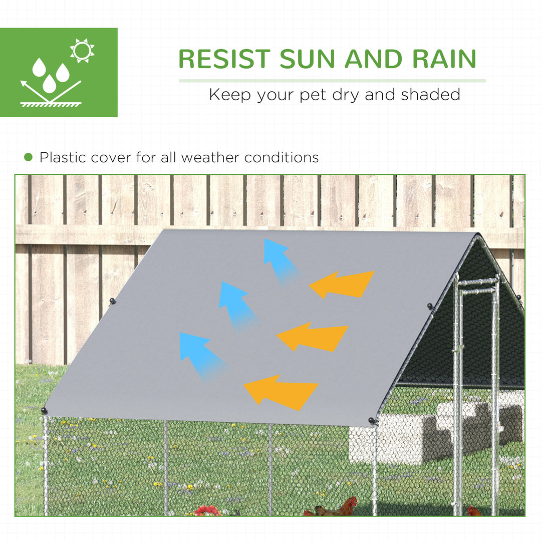 PawHut Walk-in Galvanised Steel Chicken Run with Chicken Activity Shelf and Cover, 3 x 6 x 2m | Aosom UK