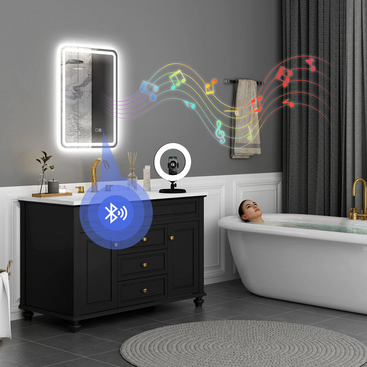 70 x 50 cm Bluetooth Bathroom Mirror - Silver-Tone