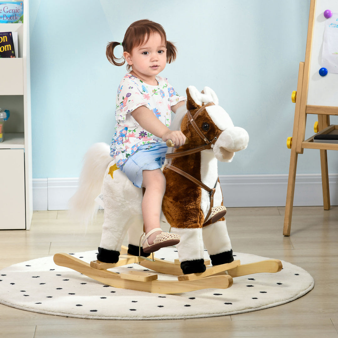 HOMCOM Rocking Horse with Music Sound, Ride On Horse with Saddle Gift for 3-6 Years Old Girl and Boy, Brown