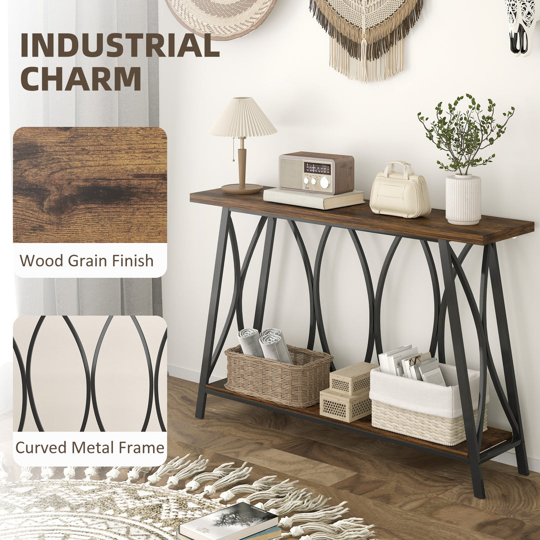 Narrow Console Table, Industrial 2-Tier Sofa Table with Metal Frame for Entryway, Living Room, 120x30x80cm