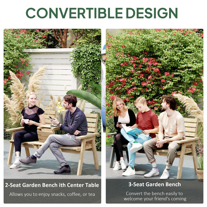 Fir Wood Convertible 2 to 3 Seater Outdoor Garden Bench, Natural Wood 