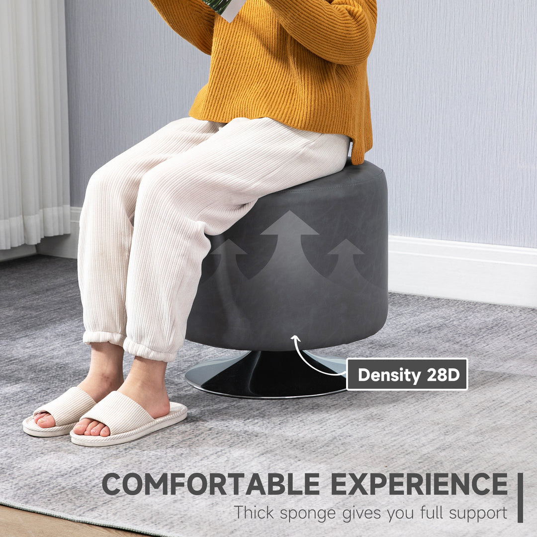 HOMCOM 360 Swivel Foot Stool, Round Ottoman with Thick Sponge Padding, Solid Steel Base, Grey | Aosom UK