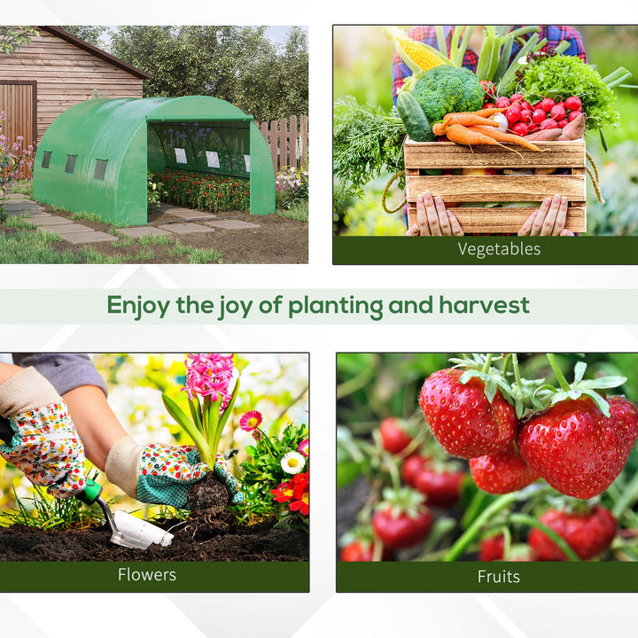 Walk-in Polytunnel Greenhouse, Outdoor Garden Tunnel Greenhouse Tent with Zipped Roll-Up Door and 6 Mesh Windows, 4 x 3M