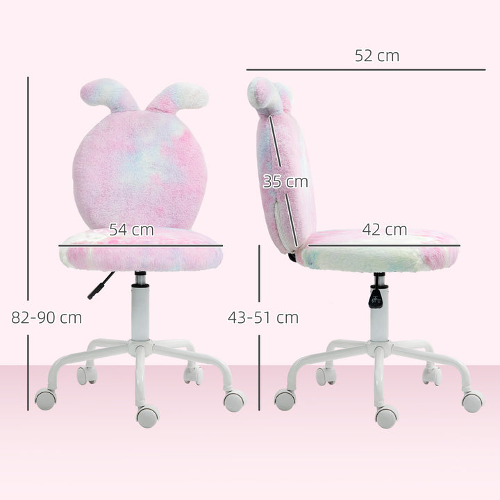 Fuzzy Office Chair with Bunny Ears, Faux Fur Swivel Desk Chair, Armless Makeup Vanity Chair with Adjustable Height for Bedroom, Study Room, Colourful