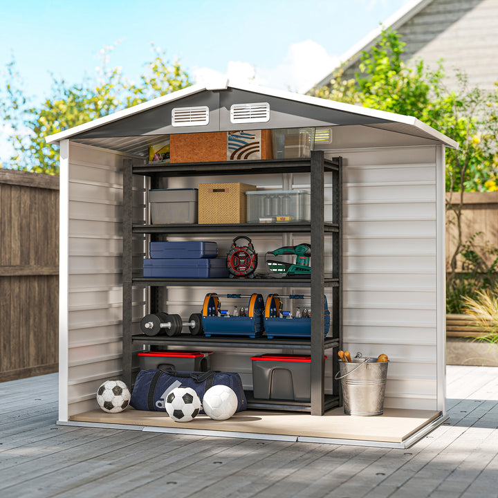 7 x 4ft Garden Shed, Easy to Assemble, Upgraded Galvanised Steel Frame with Foundation Kit, Double Doors with Lock, Outdoor Metal Shed with Vents and Gloves, Garden Storage Shed, Dark Grey