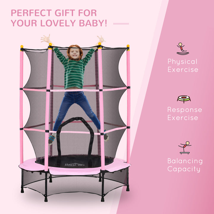 4.6FT/55" Kids Trampoline with Safety Enclosure, Outdoor Indoor Use, for Ages 3-10 Years, Pink