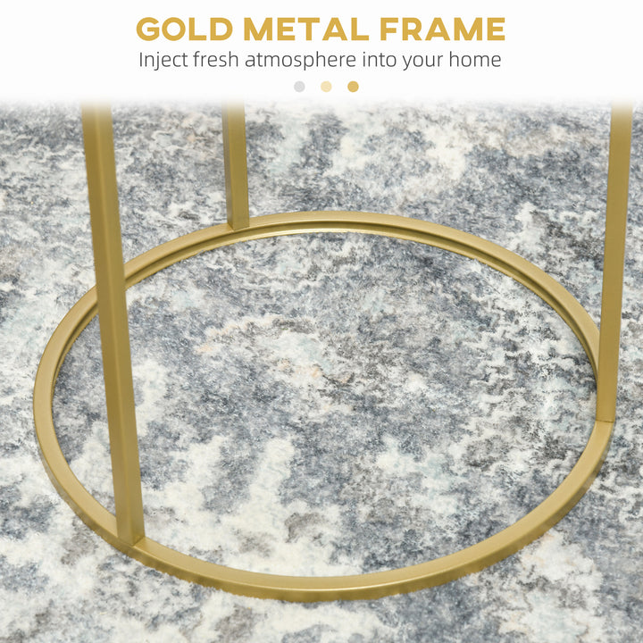 Nest of Tables, Round Coffee Table Set of 2, Nesting Tables with Embedded Tabletop and Metal Frame, Gold Side Table for Living Room, Bedroom