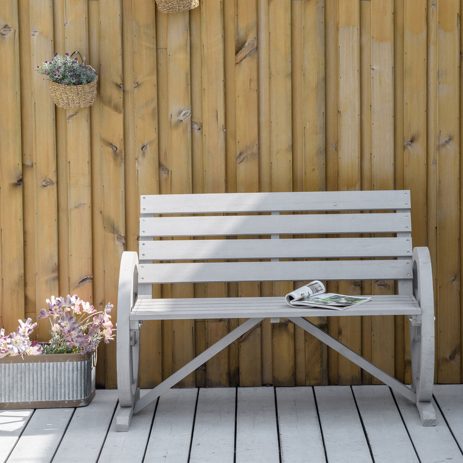 Wooden Cart Wagon Wheel 2 Seater Garden Bench Outdoor Garden Armrest Chair Rustic High Back Loveseat Grey