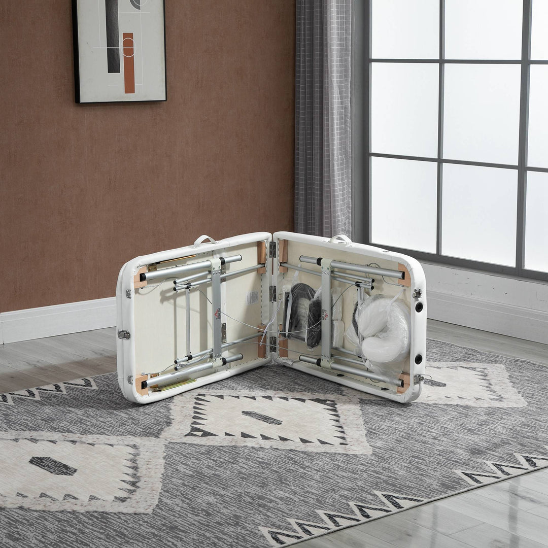 Foldable Massage Bed Portable Table, 3-Section Aluminium Foldable Beauty Couch, Professional Salon Spa Table with Headrest Support and Carry Bag, 81 cm Width, White