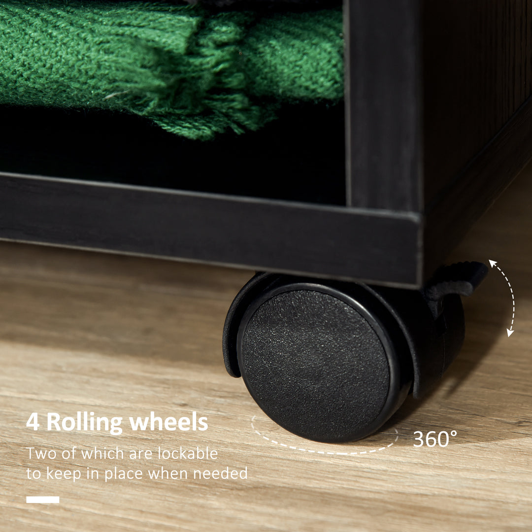 MCL Open Wardrobe on Wheels, Bedroom Wardrobe with Clothes Hanging Rail, 2 Storage Shelves, Mobile Garment Rack for Cloakroom, Hallway, Black