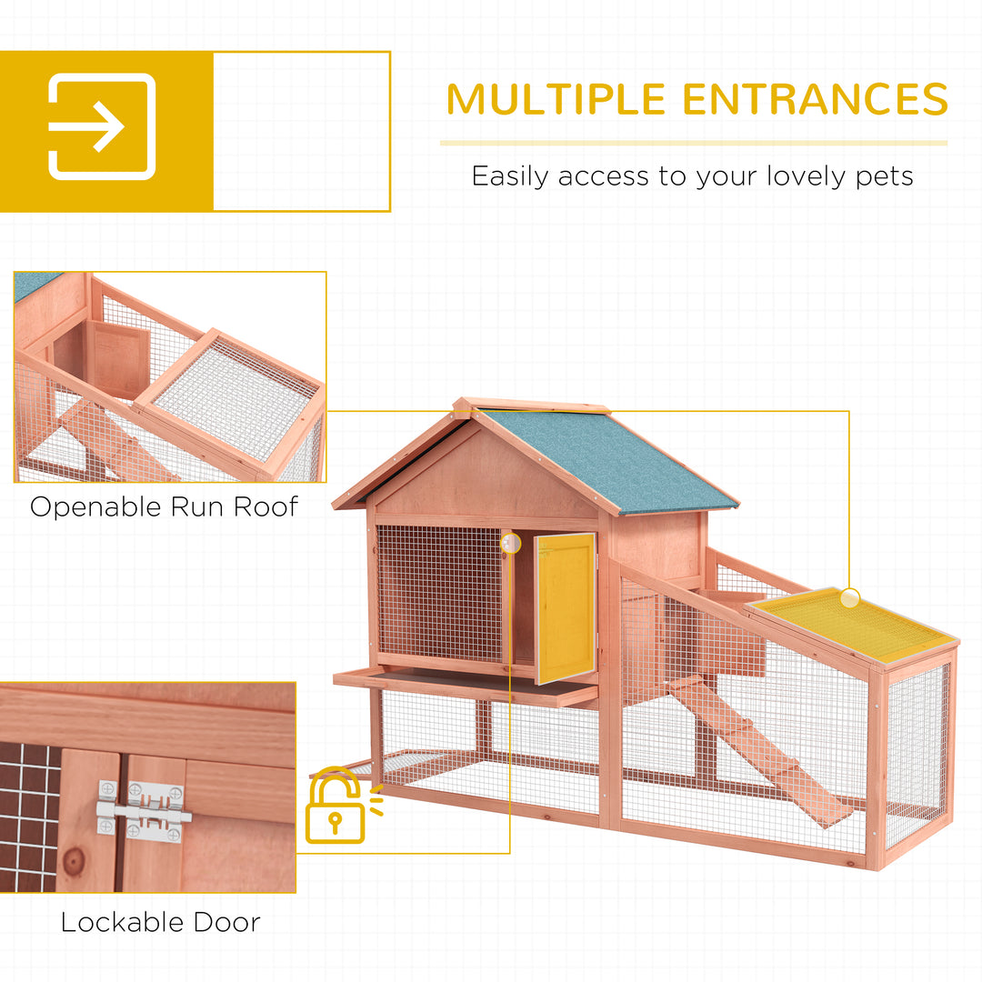 PawHut 2 Tier Rabbit Cage, Solid Wood Bunny House, Water Resistant Asphalt Roof Ramp Sliding tray 144 x 64.5 x 100 cm Red/Brown | Aosom UK