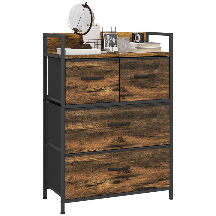 Rustic Chest of Four Fabric Drawers - Rustic Brown