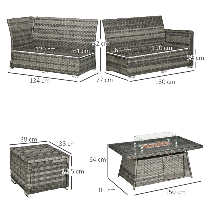 Seven-Piece Firepit Table Rattan Sofa Set - Grey