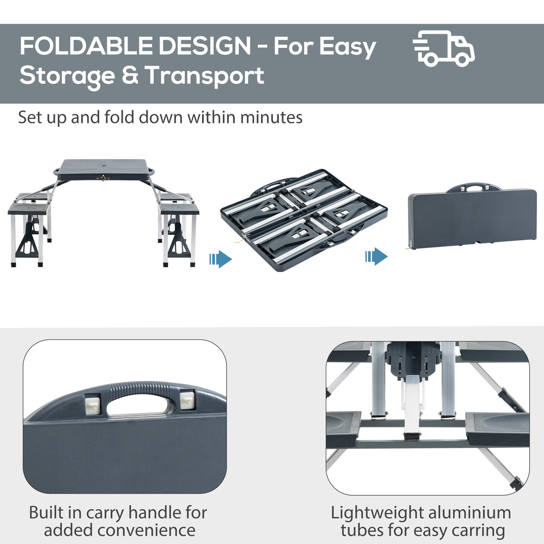 Outsunny Portable Folding Picnic Table and Chair Set, Aluminium Frame Dining Furniture with Four Chairs for Camping, BBQ Party, Suitcase Design, Blue