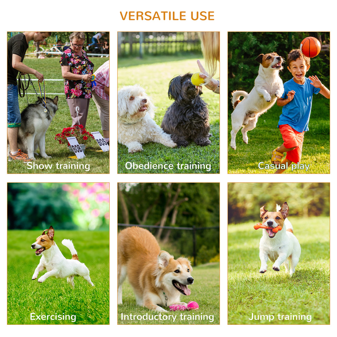 Dog Agility Equipment Portable Pet Training Obstacle Set for Dogs 5 Pieces w/ Adjustable High Jumping Pole, Jumping Ring, Weave Poles, Tunnel