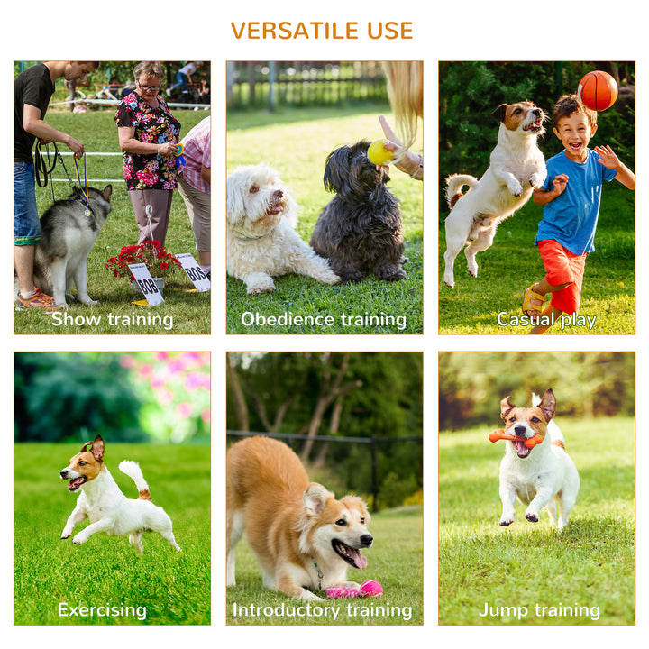 Dog Agility Equipment Portable Pet Training Obstacle Set for Dogs 5 Pieces w/ Adjustable High Jumping Pole, Jumping Ring, Weave Poles, Tunnel