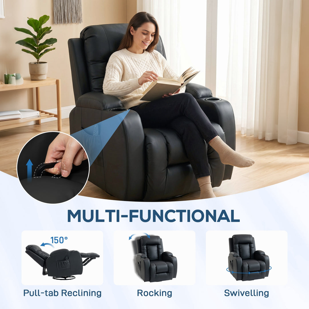PU Leather Recliner Chair, Recliner Armchair with Extended Footrest, C