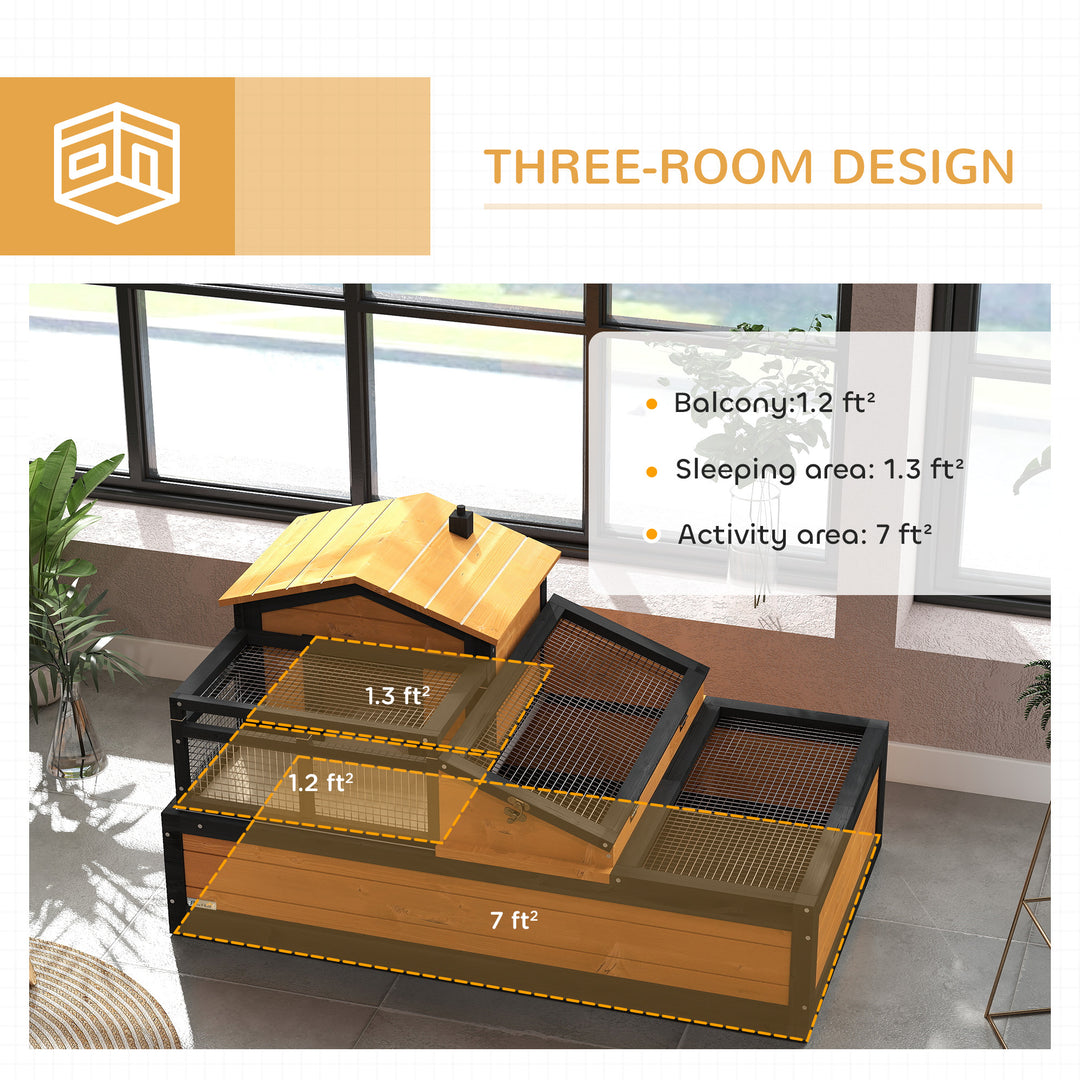 Wooden Tortoise House with Balcony, Tray, Roof, for Indoor and Outdoor, Yellow