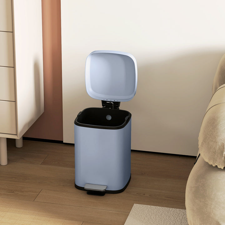 12L Modern Boxy Metal Home Kitchen Bin - Light Blue