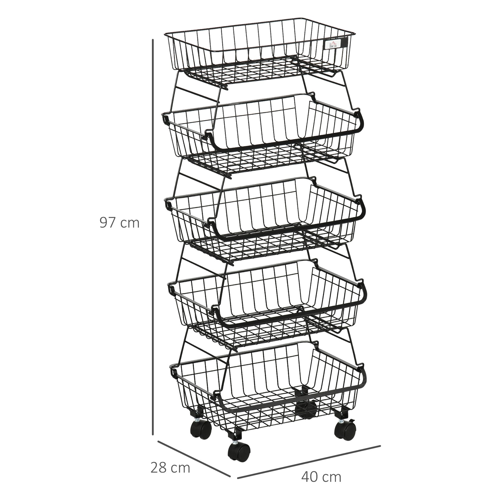 5 Tier Storage Trolley, Stackable Fruit Vegetable Cart for Kitchen, Li