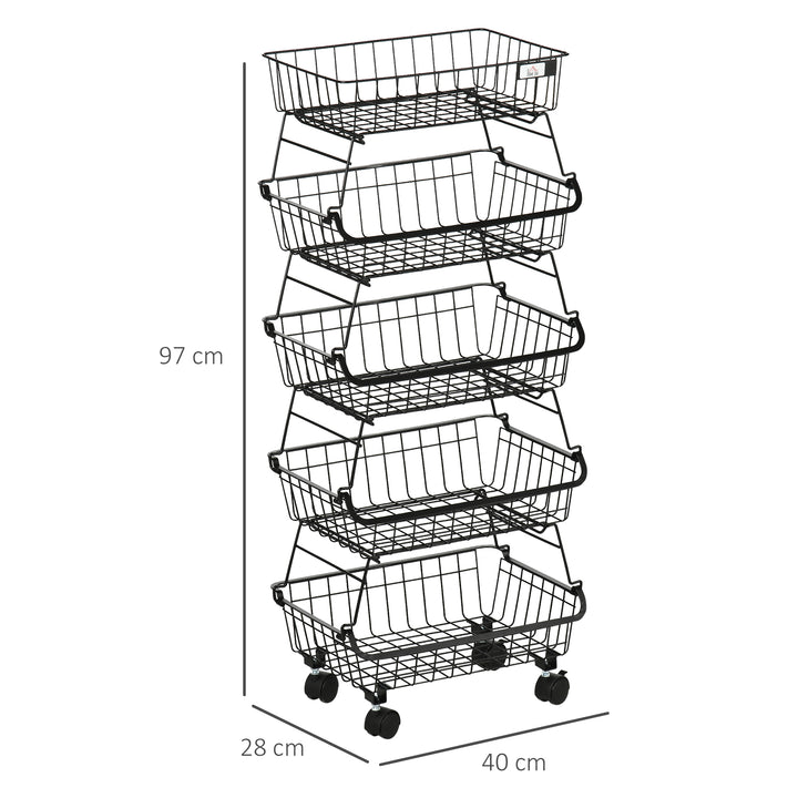 5 Tier Storage Trolley, Stackable Fruit Vegetable Cart for Kitchen, Li