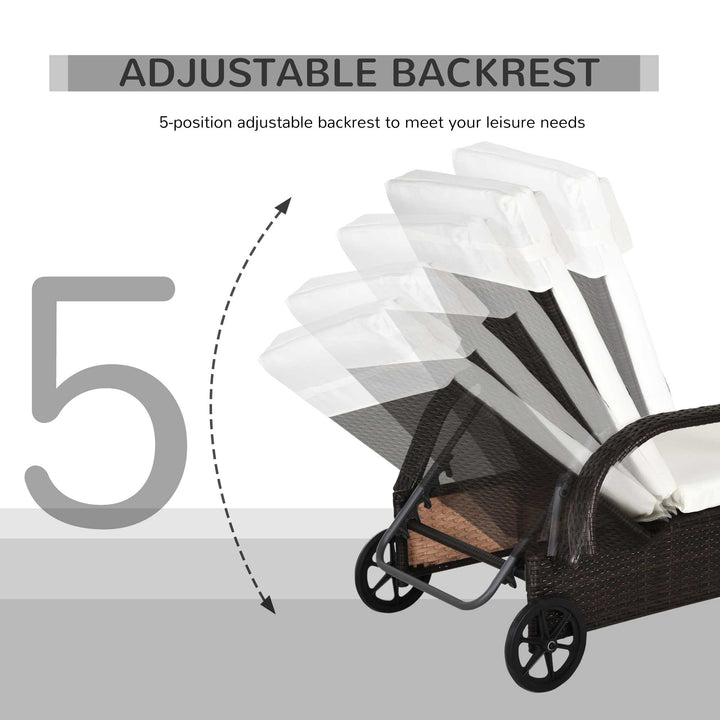 MCL 2PC Rattan Sun Lounger Recliner Bed Reclining Chair Patio Garden Outdoor Wicker Weave Adjustable Headrest with Fire Retardant Cushion – Brown