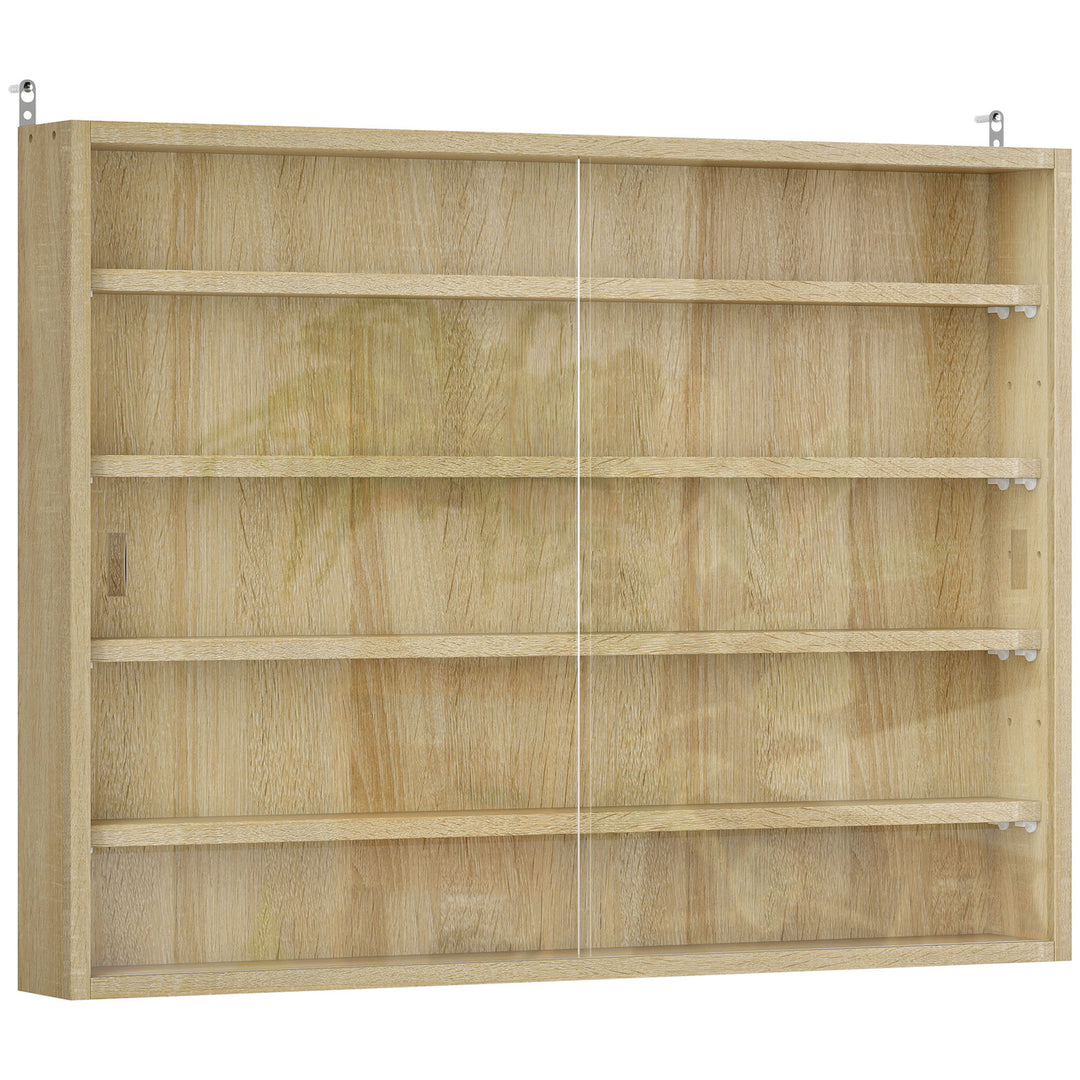 5-Tier Wall Display Shelf Unit Cabinet w/ 4 Adjustable Shelves Glass D