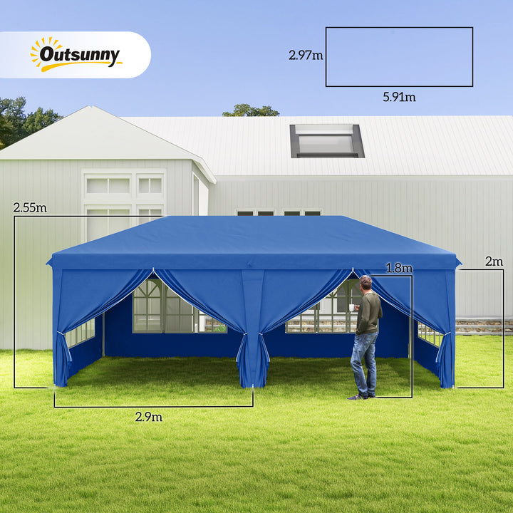 3 x 6 m Garden Pop Up Gazebo, Wedding Party Tent Marquee, Water Resistant Awning Canopy with Sidewalls, Windows, Carry Bag, Blue