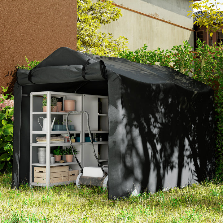 2.2 x 1.6 m Garden Storage Tent, Waterproof Anti-UV Bike Tent with Roll-up Zipper Door, Galvanised Outdoor Storage Shelter Carport for Bike, Motorbike, Garden Tools, Black
