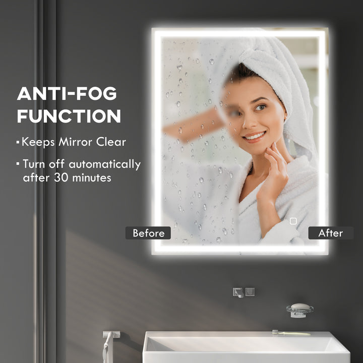 HOMCOM 90 x 70cm LED Bathroom Mirror with Lights, Dimmable Makeup Mirror, Vanity Mirror with 3 Colour, Smart Touch, Anti-Fog | Aosom UK