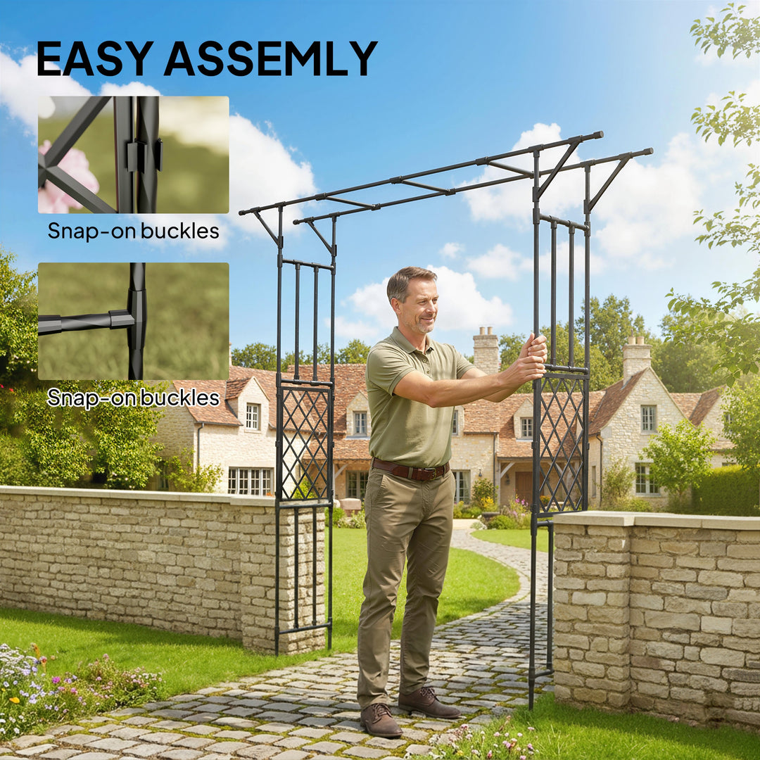 Garden Arch, PE-Coated Steel Arbour Trellis for Climbing Plants, Rose 