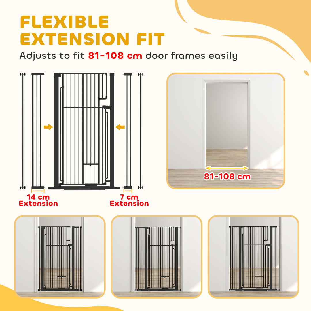 135cm Extra Tall Dog Gate with Cat Door, Fits Openings 81-108 cm Press