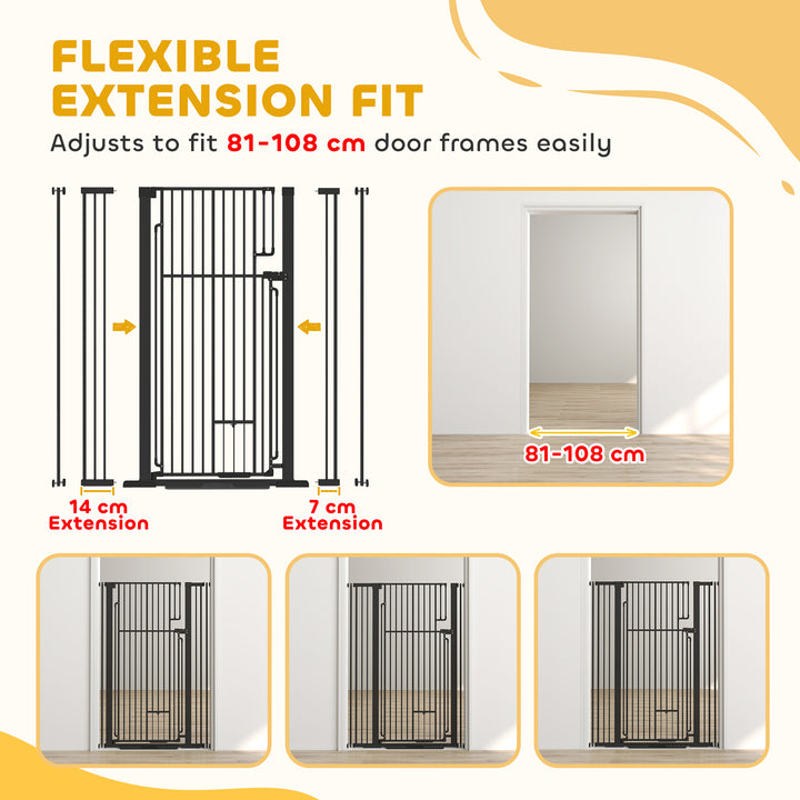 135cm Extra Tall Dog Gate with Cat Door, Fits Openings 81-108 cm Press