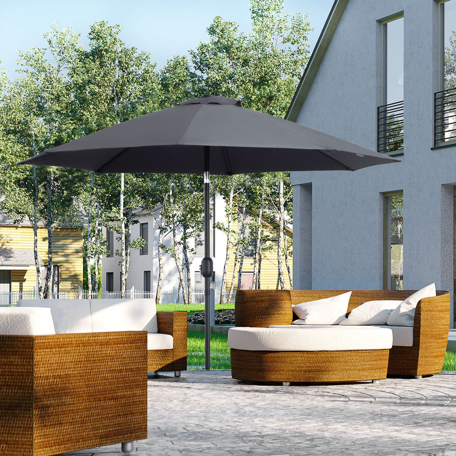2.7M Garden Parasol Umbrella with Glass Fibre Ribs and Aluminium Frame, Tilting Sun Shade Shelter Canopy, Charcoal Grey