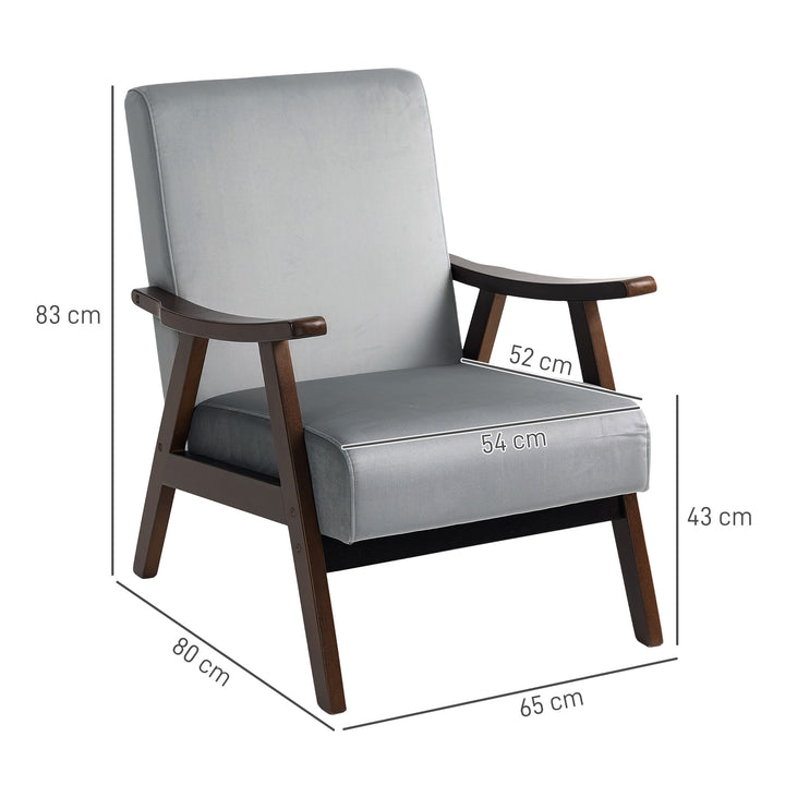 Nordic Accent Chair, Upholstered Velvet Armchair with Solid Wood Frame and Soft Thick Padded for Living Room, Bedroom, Grey