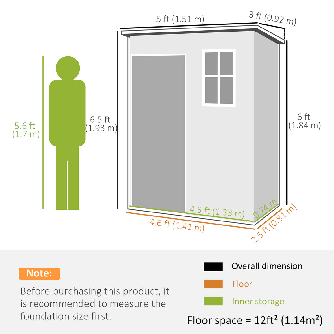 5' x 3' Garden Shed with Floor, Outdoor Storage Shed with Lockable Door, Window and Vent for Garden, Patio, Grey