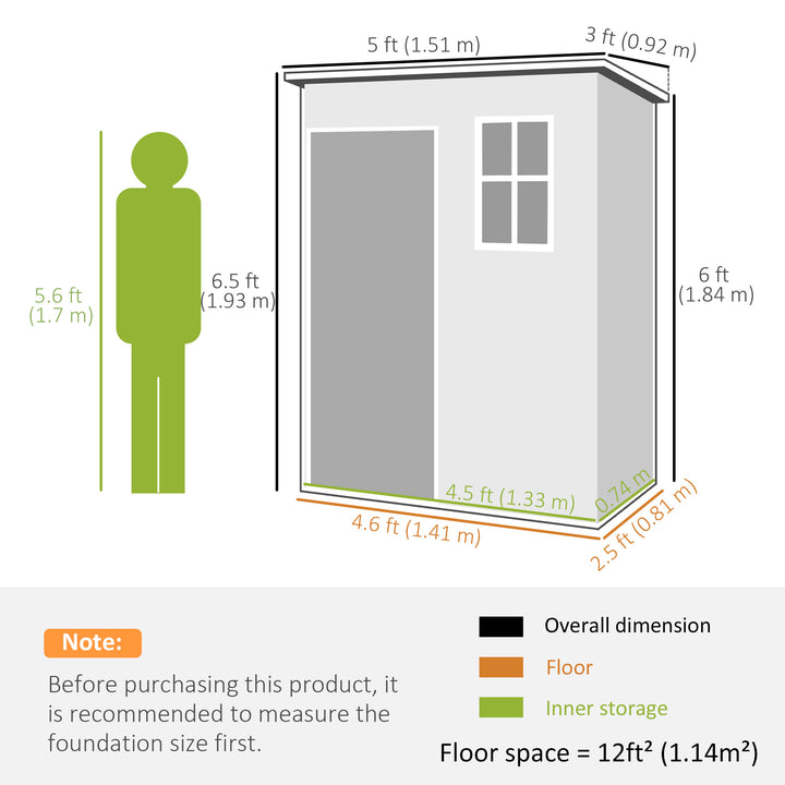 5' x 3' Garden Shed with Floor, Outdoor Storage Shed with Lockable Door, Window and Vent for Garden, Patio, Grey