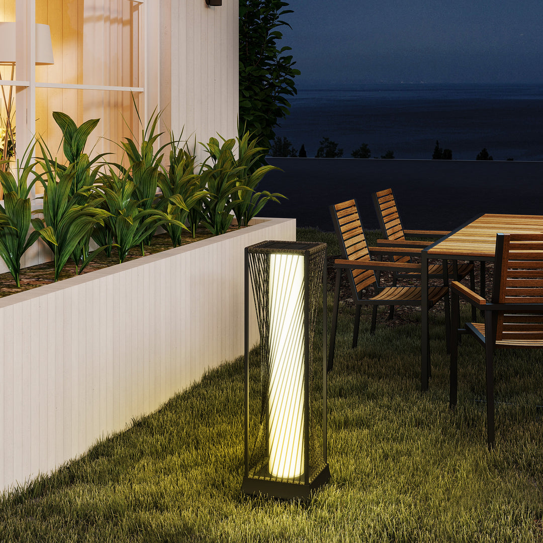 Garden Rattan Lamp, 77 cm Tall Solar Rattan Floor Lamp, Solar Garden Light with Auto On/Off LED Lights, IP44 Waterproof for Outdoor, Porch, Pathway, Deck, Grey