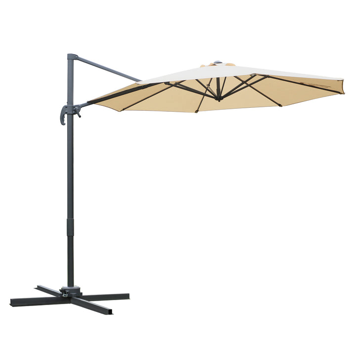 MCL Round Umbrella Parasol W/ Tilt 360° Rotation and Hand Crank Cross Base-Beige