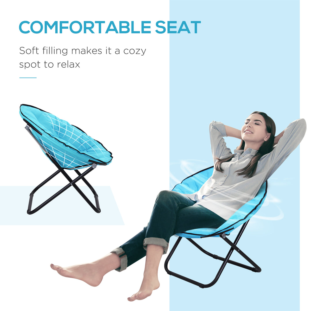 Camping Moon Chair, Portable Folding Camping Chair for Adults with Wide Padded Oxford Seat for Outdoor Camp, Travel, Fishing, Beach, Blue