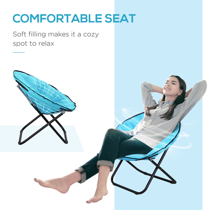 Camping Moon Chair, Portable Folding Camping Chair for Adults with Wide Padded Oxford Seat for Outdoor Camp, Travel, Fishing, Beach, Blue