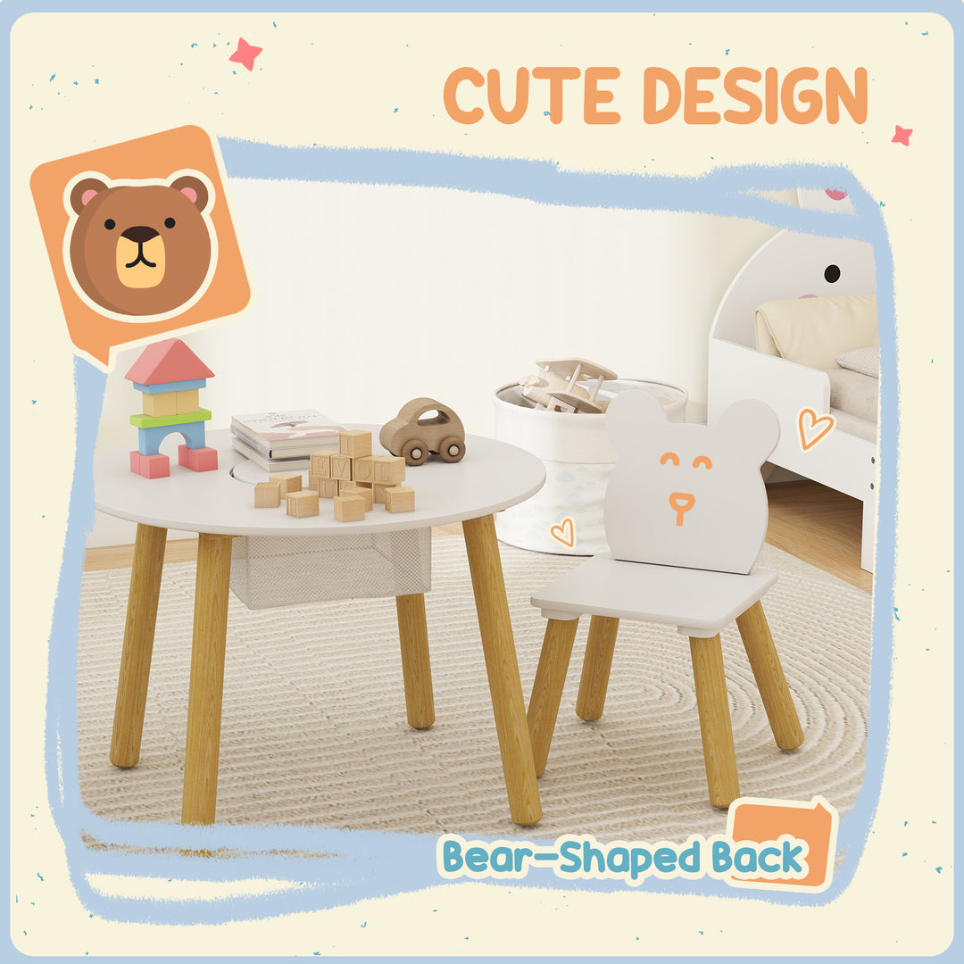 3-Piece Kids Activity Table Set with Centre Mesh Bag, Bear-Shaped Back
