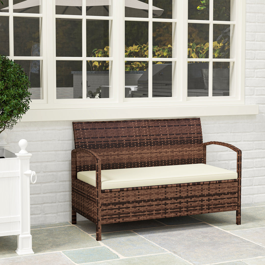 125L Storage Garden Bench, with Cushion - Brown