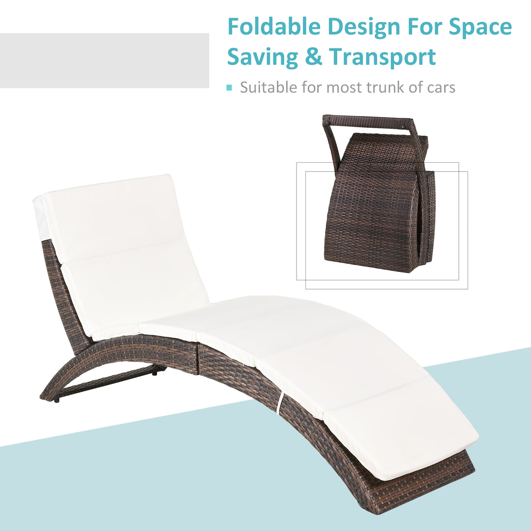 MCL Outdoor Foldable PE Rattan Sun Lounger with Soft Padded Cushion, Ergonomic Curved Design Sun Bed for Garden, Balcony, Garden, Brown