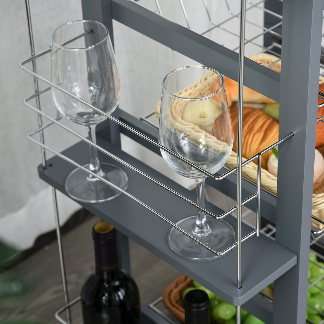 Rolling Kitchen Cart, Utility Storage Cart with 4 Basket Drawers & Side Racks, Wheels for Dining Room, Grey