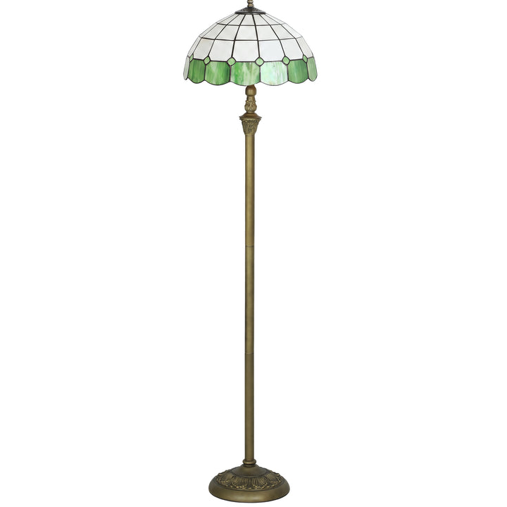 MCL Tiffany-Style Floor Lamp with Handcrafted Stained Glass Shade, 152cm Tall Vintage Standing Lamp with Foot Switch and Dual Sockets for Living Room Bedroom, Bronze Tone - Bronze Tone and Green