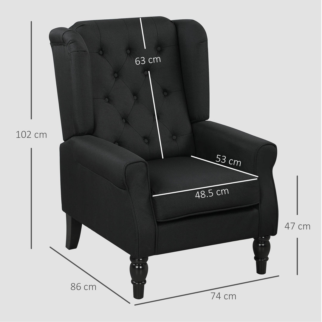 Retro Accent Chair, Linen Wingback Armchair with Wood Frame Button Tufted Design for Living Room Bedroom, Black