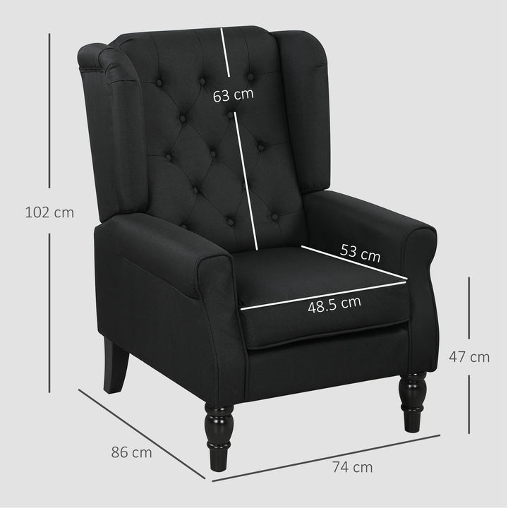 Retro Accent Chair, Linen Wingback Armchair with Wood Frame Button Tufted Design for Living Room Bedroom, Black