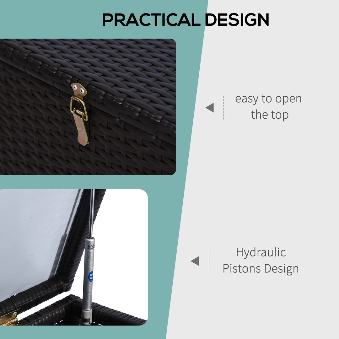 MCL 284 L Rattan Garden Storage Box, Outdoor Garden Storage Box with Gas Lift and Lockable Lid, Outdoor Wicker Rattan Chest Container for Garden Tools, 118 x 54 x 59 cm, Dark Brown