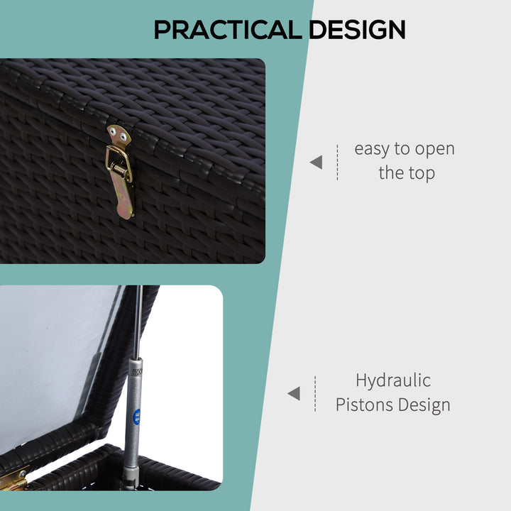 MCL 284 L Rattan Garden Storage Box, Outdoor Garden Storage Box with Gas Lift and Lockable Lid, Outdoor Wicker Rattan Chest Container for Garden Tools, 118 x 54 x 59 cm, Dark Brown